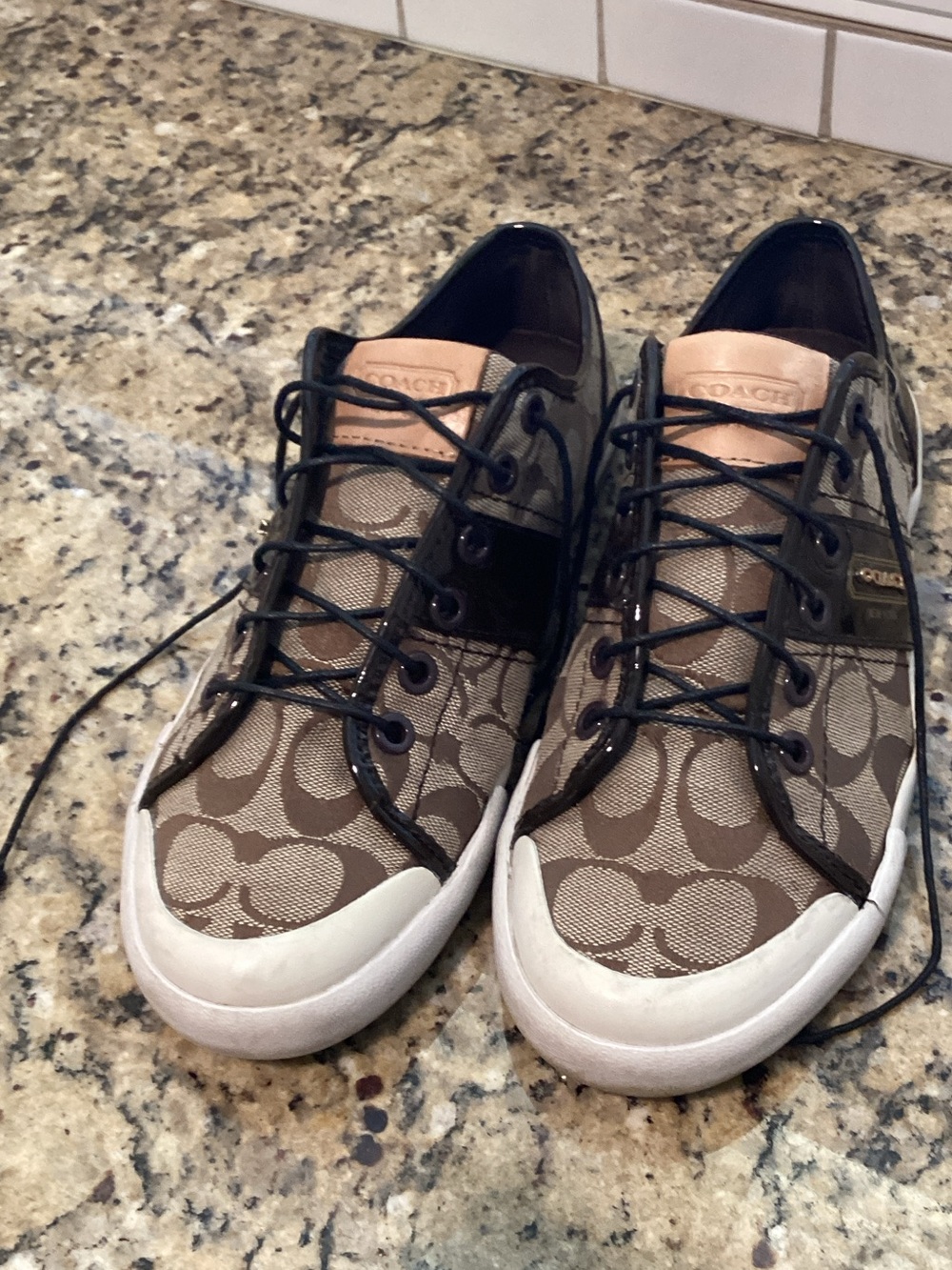 Coach Brown Signature Canvas Low-Top Sneakers with Black Trim